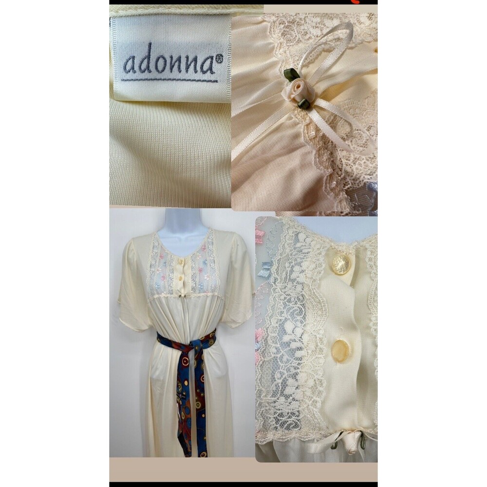 Adonna Lingerie Nylon Lace Nightgown Slip Dress White PJ Pajama Size large